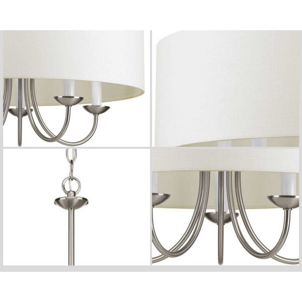 Brushed Nickel Five-Light Chandelier with Off White Linen Fabric Shade, image 4