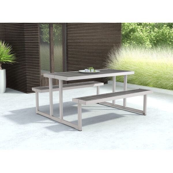Cuomo Silver and Light Gray Outdoor Picnic Table, image 2
