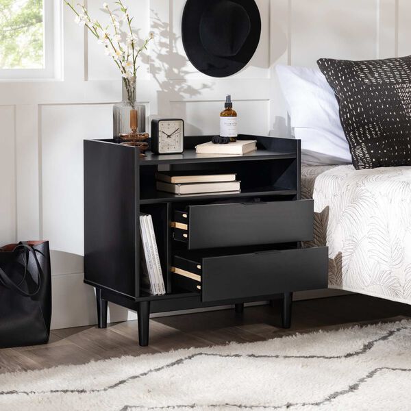 Black Solid Wood Two-Drawer Nightstand, image 8
