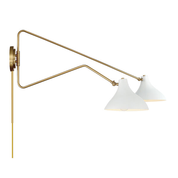 Chelsea White with Natural Brass Two-light Wall Sconce, image 5