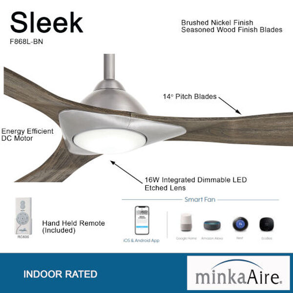 Sleek Brushed Nickel 60-Inch Smart Ceiling Fan, image 10