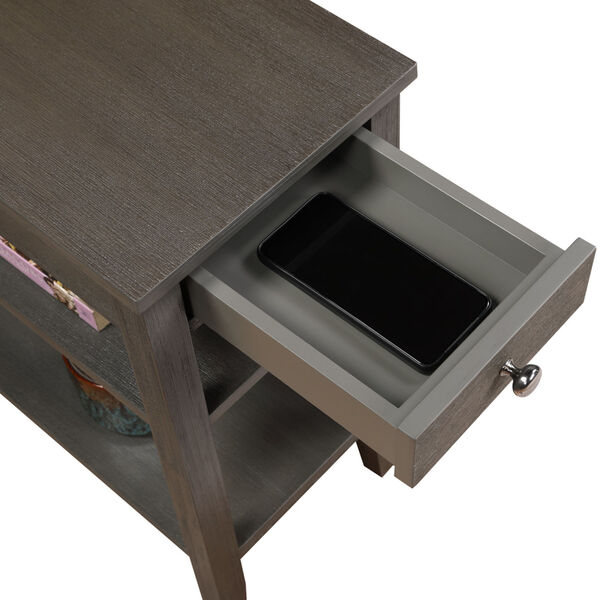 Gray American Heritage One Drawer Chairside End Table with Charging Station and Shelves, image 6