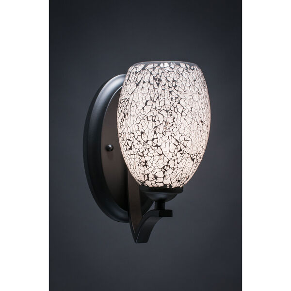 Zilo Matte Black One-Light Wall Sconce with Black Fusion Glass, image 1