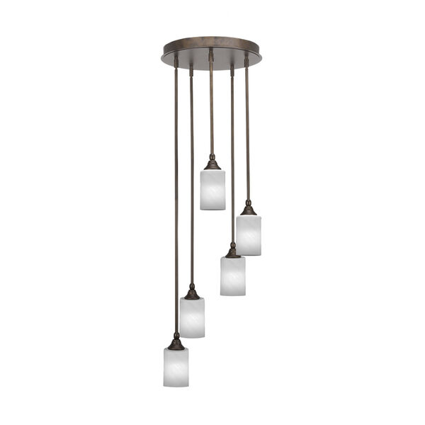 Empire Bronze Five-Light Pendant with White Marble Glass, image 1
