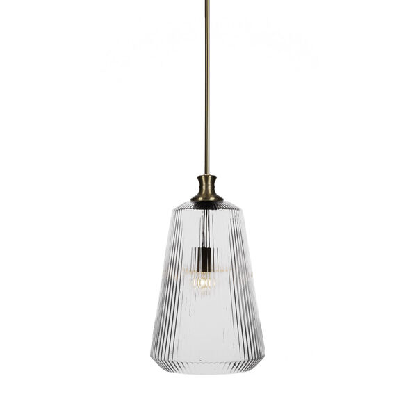 Carina New Age Brass One-Light 18-Inch Stem Hung Pendant with Clear Ribbed Glass, image 1
