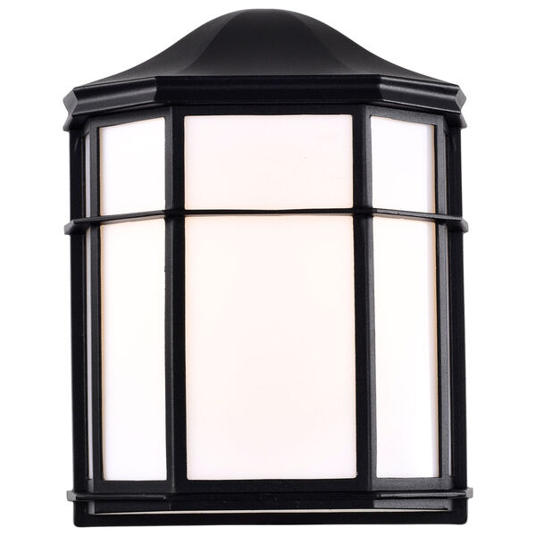 Black LED Cage Lantern Outdoor Wall Mount with White Linen Acrylic, image 2