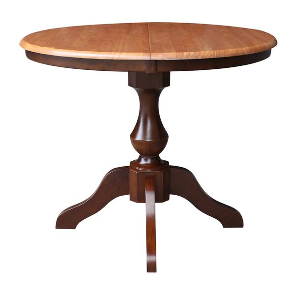 Cinnamon and Espresso Round Top Pedestal Dining Table with 12-Inch Leaf, image 3