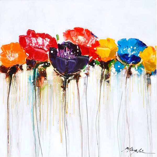 Jeweled Poppies I: 40 x 40 Acrylic Painting, image 1