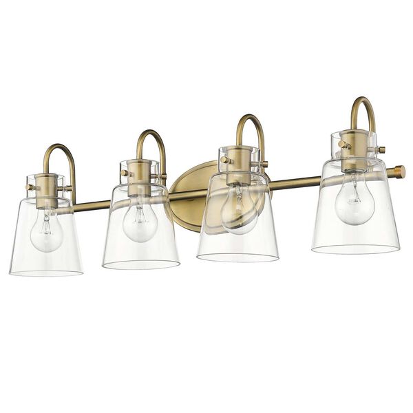 Bristow Antique Brass Four-Light Bath Vanity with Clear Glass, image 4