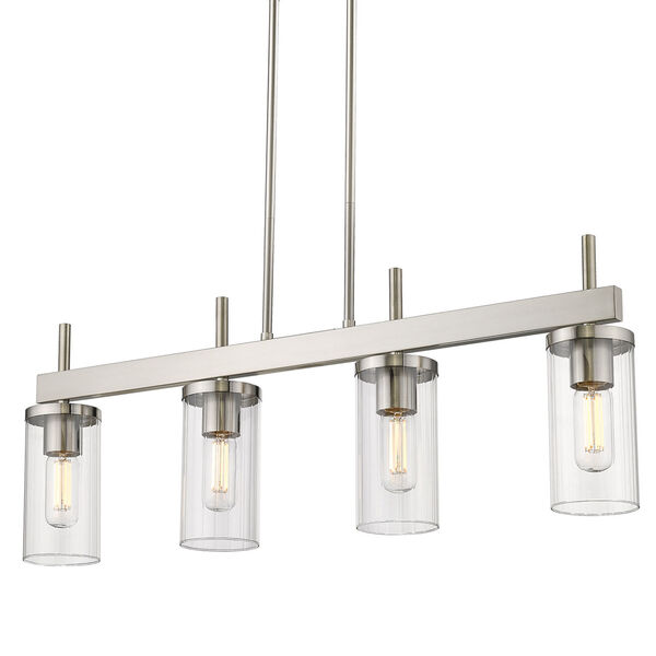Winslett Pewter 35-Inch Four-Light Linear Pendant with Ribbed Clear Glass Shade, image 1