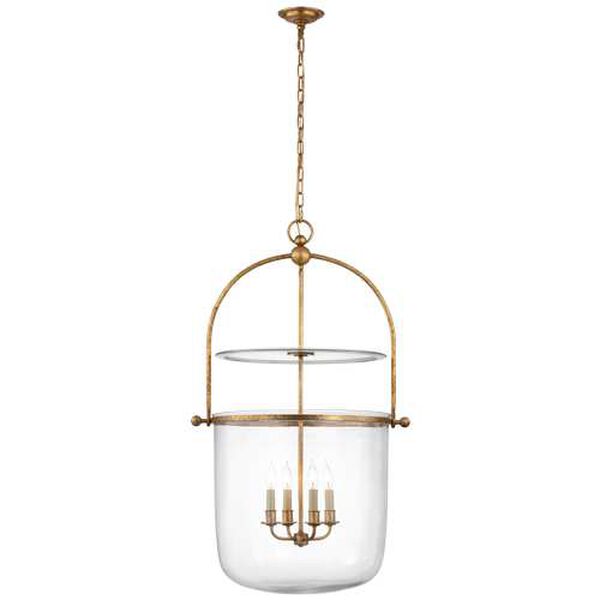 Lorford Gilded Iron Four-Light Large Smoke Bell Lantern Pendant by Chapman and Myers, image 1