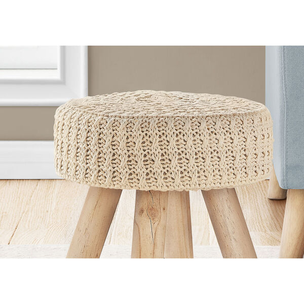 Natural and Beige Knit Ottoman, image 3
