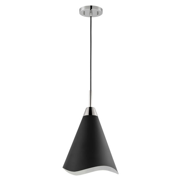 Tango Matte Black and Polished Nickel 12-Inch One-Light Pendant, image 1