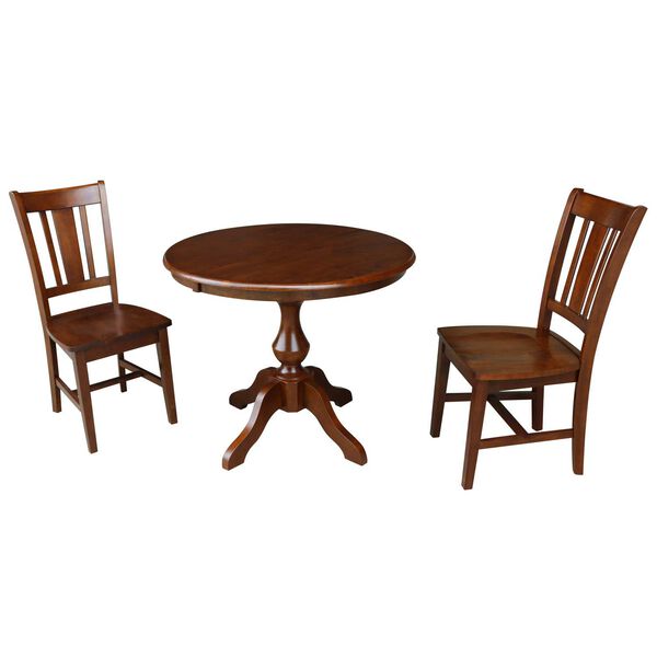 Espresso Round Top Dining Table with 12-Inch Leaf and Chairs, 3-Piece, image 1