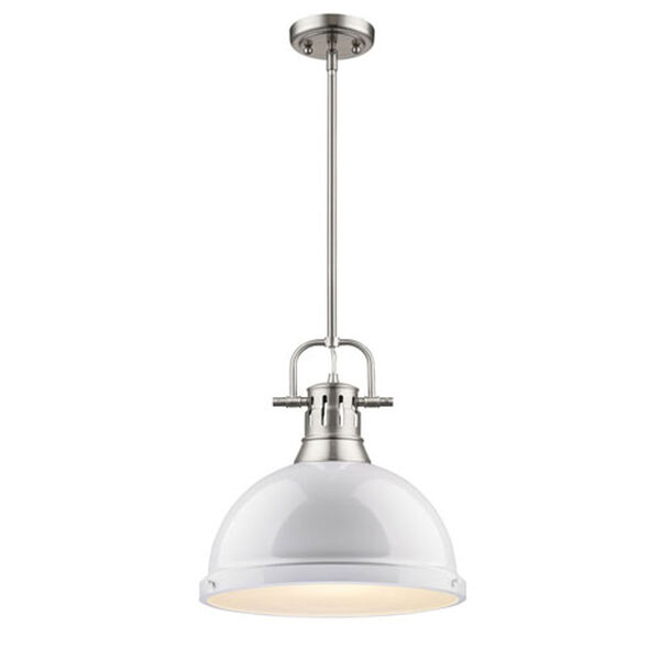 Quinn Pewter One-Light Pendant with White Shade, image 1