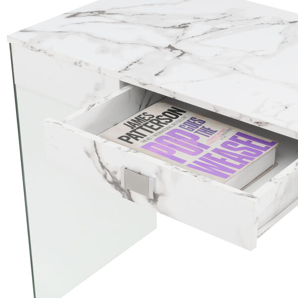 SoHo Faux White Marble Glass Desk with Charging Station, image 6