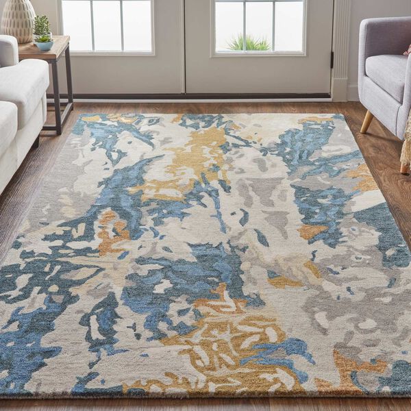 Everley Gray Blue Gold Area Rug, image 3