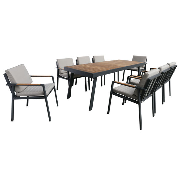 Nofi Charcoal Outdoor Patio Dining Table with Teak Wood Top, image 3