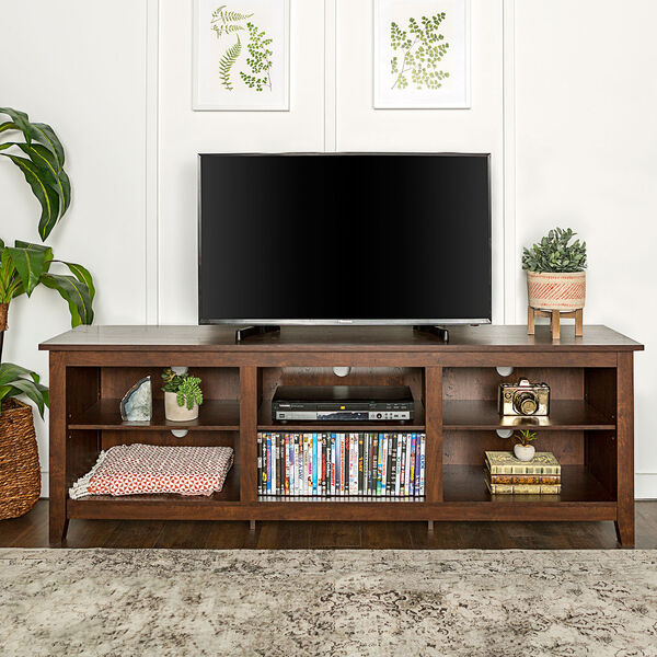70-Inch Wood Media TV Stand Storage Console - Traditional Brown, image 1