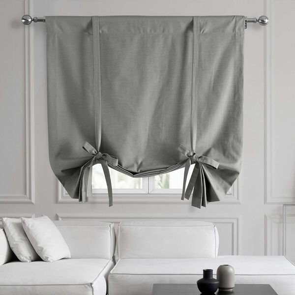 Dark Grey Dune Textured Solid Cotton Tie-Up Window Shade Single Panel, image 1