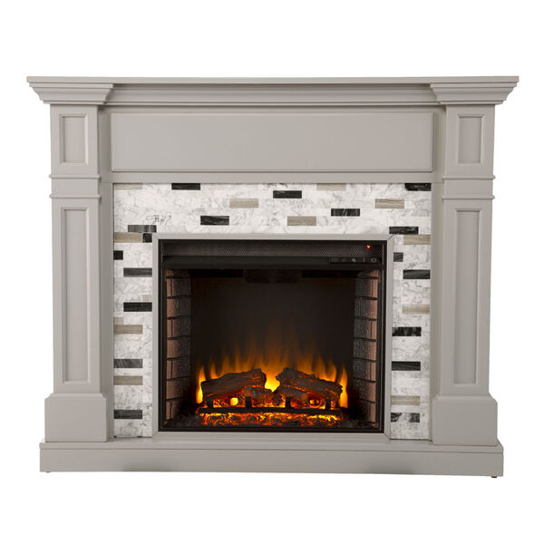 Birkover Gray Electric Fireplace with Marble Surround, image 2