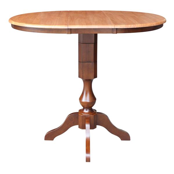 Cinnamon and Espresso Round Top Pedestal Bar Height Table with 12-Inch Leaf, image 2