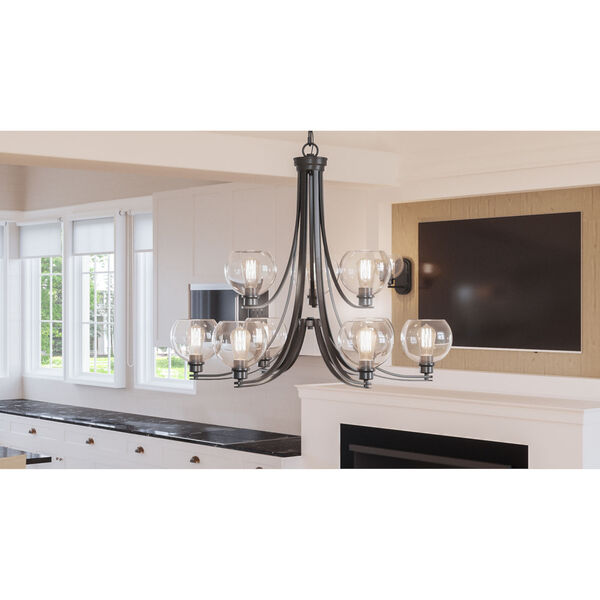 Pruitt Matte Black Dome Shade Nine-Light Chandelier with Clear Glass, image 3