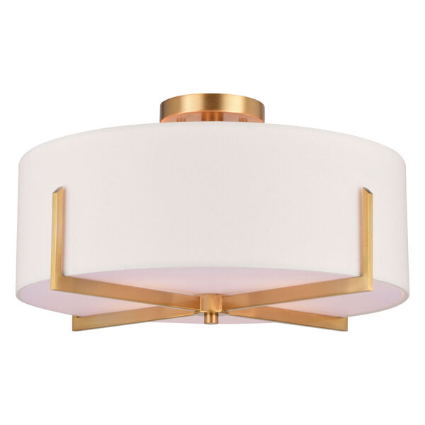 Surrey Natural Brass 18-Inch Four-Light Semi-Flush Mount with White Linen Drum Shade, image 1