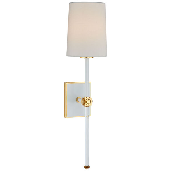 Lucia Medium Tail Sconce in Matte White and Crystal with Linen Shade by Julie Neill, image 1