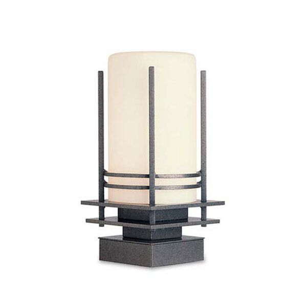 Banded Natural Iron One Light Outdoor Pier Mount with Opal Glass, image 1