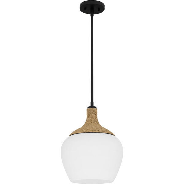 Royer Matte Black and Natural One-Light Pendant with Opal Glass, image 4
