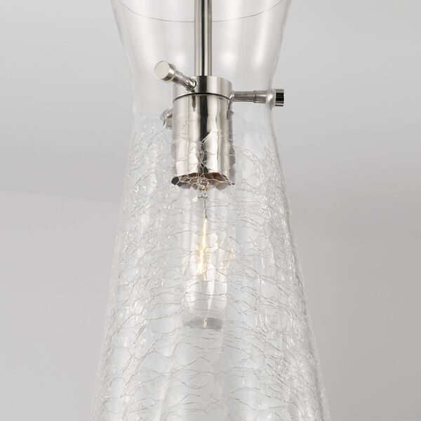 Mila Polished Nickel One-Light Mini Pendant with Clear Half-Crackle Tapered Glass, image 3