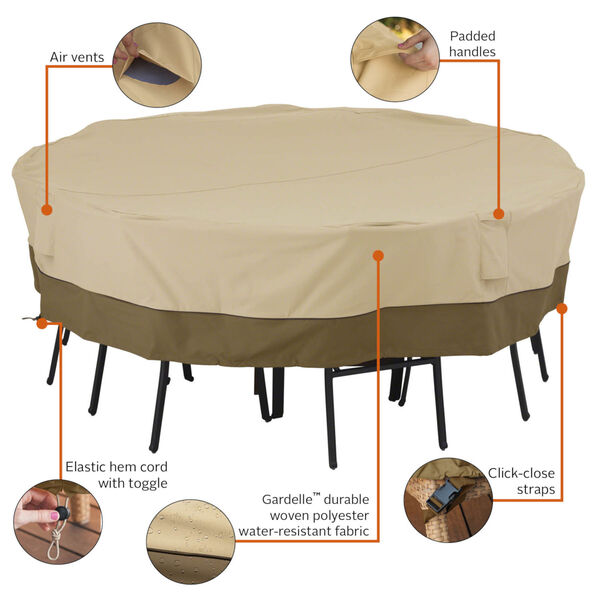 Ash Beige and Brown 86-Inch Square Patio Table and Chair Set Cover, image 2