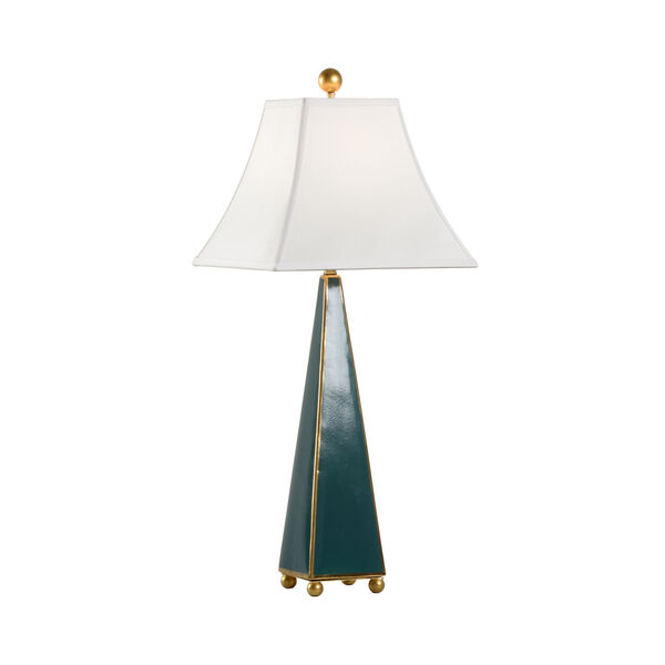 Quetzal Green and Metallic Gold One-Light Pyramid Table Lamp, image 1