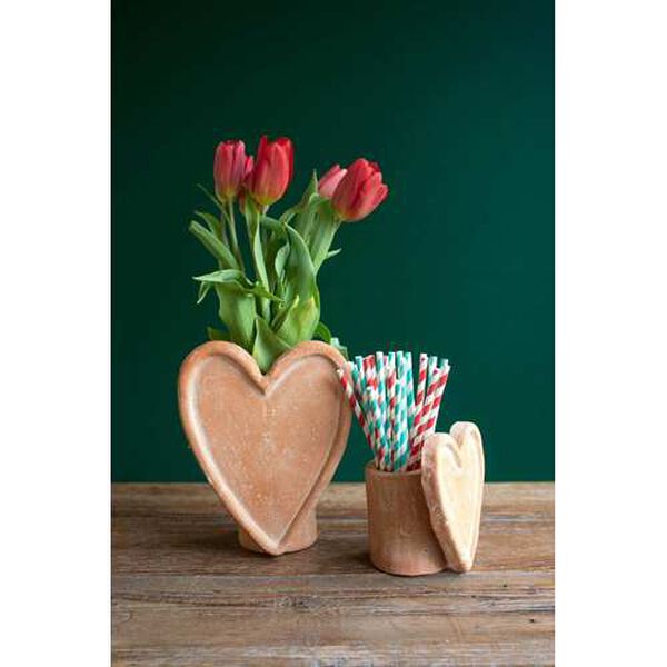 Beige White-Wash Clay Heart Vases, Set of Two, image 1