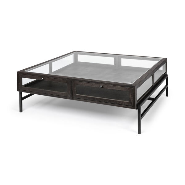 Mercana Arelius Ii Brown And Black, Square Coffee Table With Glass Display Top