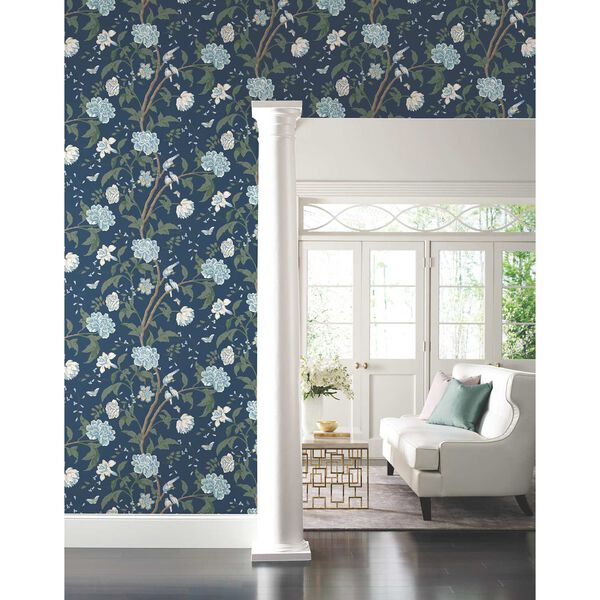 Teahouse Floral Navy Wallpaper, image 1