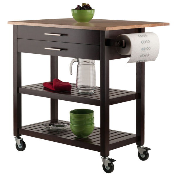 Langdon Cappuccino and Natural Two-Tone Drop Leaf Kitchen Cart, image 4