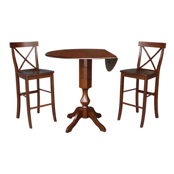 Espresso Round Pedestal Bar Height Dining Table with Stools, 3-Piece, image 1