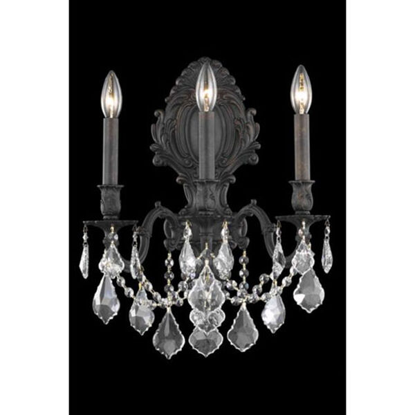Monarch Dark Bronze Three-Light Sconce with Clear Royal Cut Crystals, image 1