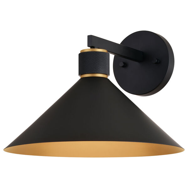 Dunbar Matte Black and Gold One-Light Outdoor Wall Sconce with Metal Shade, image 1