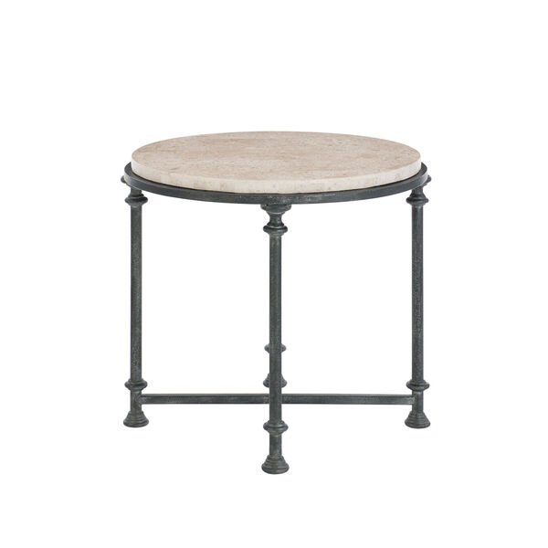 Freestanding Occasional Antique Silver and Travertine Stone 27-Inch End Table, image 2