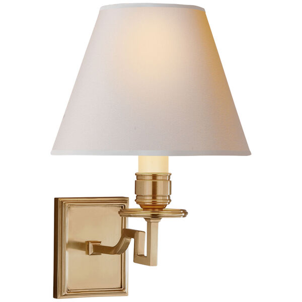 Dean Single Arm Sconce in Natural Brass with Natural Paper Shade by Alexa Hampton, image 1
