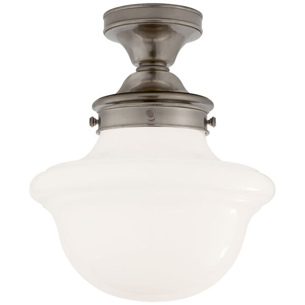 Edmond Flush Mount in Antique Nickel with White School House Glass by Chapman and Myers, image 1