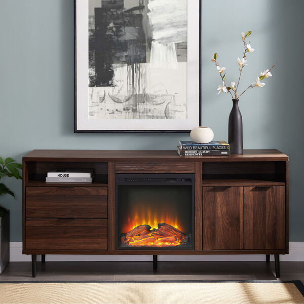Roth Dark Walnut and Black Storage Fireplace Console, image 1
