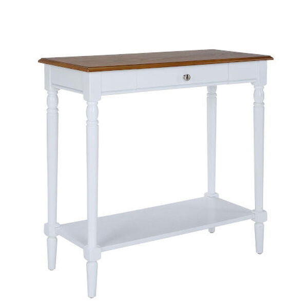French Country Dark Walnut and White Hall Table with One Drawer and Shelf, image 1