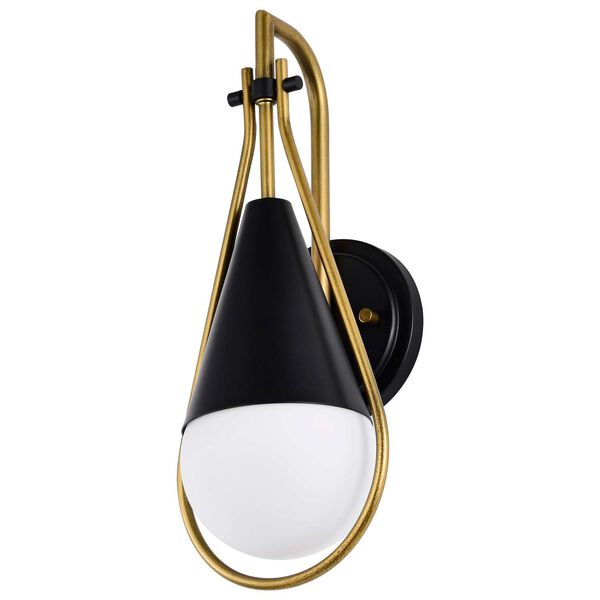 Admiral Matte Black One-Light Wall Sconce with White Opal Glass, image 1