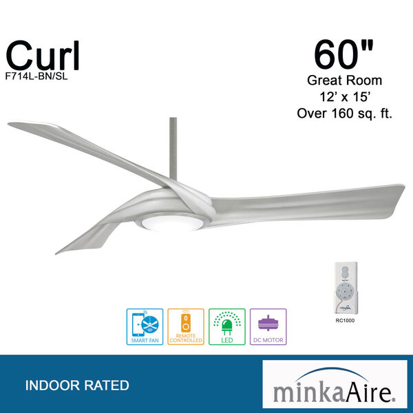 Curl Brushed Nickel Silver 60-Inch Smart LED Ceiling Fan, image 5