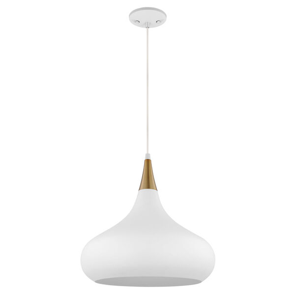 Phoenix Matte White and Burnished Brass 14-Inch One-Light Pendant, image 1