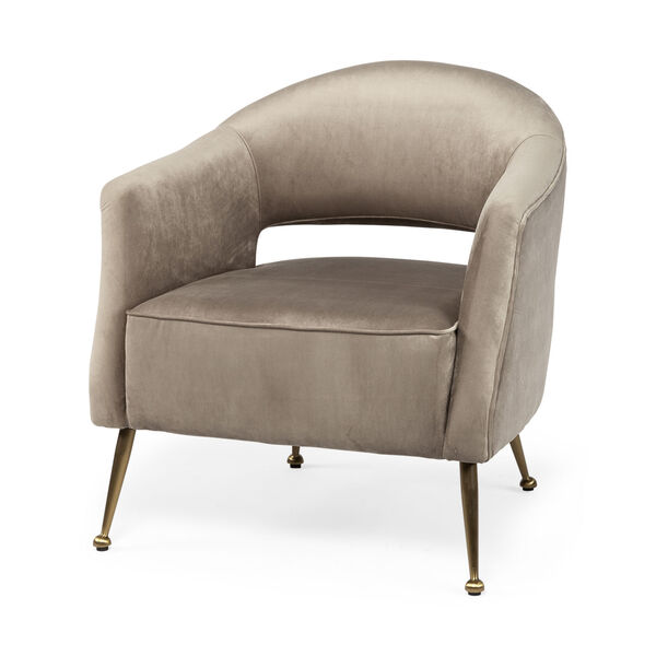 Giles Taupe and Brass Velvet Wrapped Arm Chair, image 1